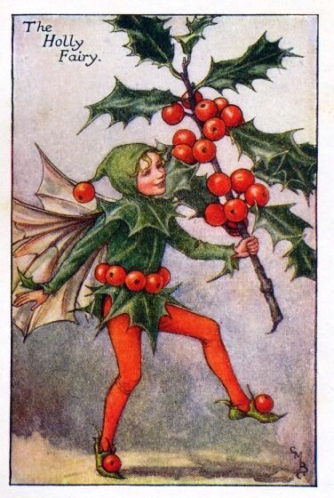 Holly Flower Fairy Vintage Print by Cicely Mary Barker